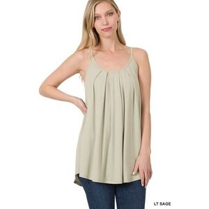Women's Sleeveless Tank Top Pleated Flowy Tunic Cami Top Light Sage Size X-Large